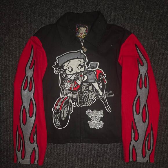 rare Betty Boop motorcycle jacket in black and red
